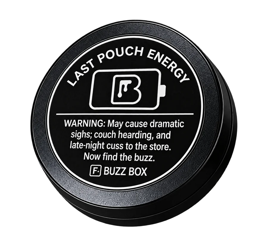 Illustration of the black Buzz Box metal tin